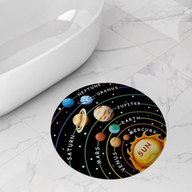 Cinbloo Kids Solar System Round Area Rugs Outer Space Galaxy Mat Educational Learning Planet Non Slip Bathroom Rugs Soft Wool Floor Carpet for Boys Nursery Bedroom Playroom Classroom (Black, 36"x36")