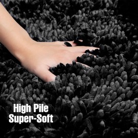 Yimobra Bathroom Rugs Sets 2 Piece, Luxury Shaggy Extra Thick Bathroom Rugs, Plush Non-Slip Mats for Bath Room Floor, Machine Wash, Ultra Absorbent, 44.1 x 24 + 24 x 17 Inches, Black
