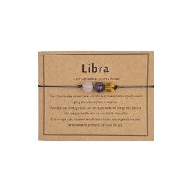 CSIYANJRY99 Zodiac Libra Bracelets for Women Men,Libra Zodiac Sign 8mm Natural Obsidian Stone Bead Adjustable String Horoscope Bracelets 12 Constellation Libra Jewelry