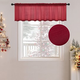 MIULEE - Cenefa transparente de cocina de color rojo borgoña para ventana de Navidad con aspecto de lino, para sala de estar, ventanas, cenefa de gasa, bolsillo para barra. 1 panel (54 pulgadas de ancho x 18 pulgadas de largo)
