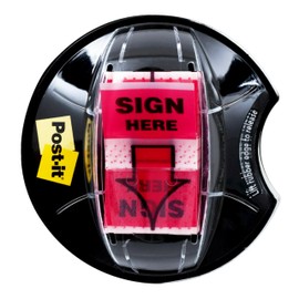 Post-it Message Flags, Sign Here, 200/Desk Grip Dispenser, 1 Dispenser/Pack, 1 in Wide, Red (680-HVSHR)