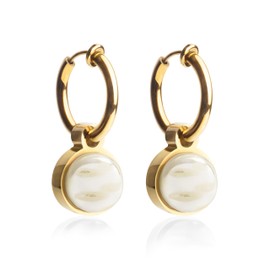 Clip Ohrringe mit Anhänger • Gold Ohrclips aus Edelstahl 18k vergoldet • mit Charm in beige zum Wechseln • nachhaltig & handgemacht • MIX AND MATCH • Ø 14 mm