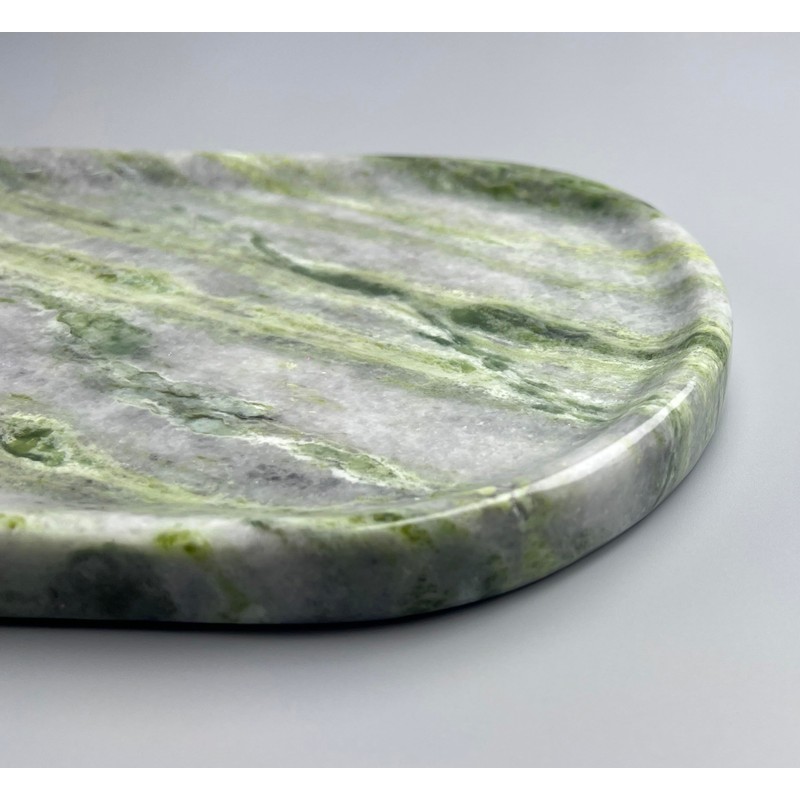Green Marble Vanity Tray 9.8", Natural Stone Organizer for Bathroom