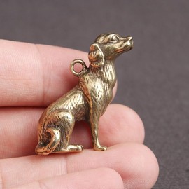 SHIDXIB 4Pcs Brass Golden Retriever Pendant Solid Zodiac Simulation Dog Animal Keychain For Men Creative Desktop Ornament