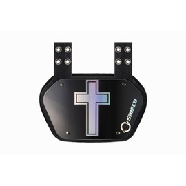 O Shield Golden Cross Chrome Football Back Plate, Lower Back Pads for Football Players, Rear Protector, Holy Cross, Adult Fit