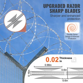 Razor Wires, 98 ft Razor Barbed Wire, Rolls Razor for Garden - 98 ft