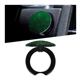 Bittwee Bling Car Engine Start Stop Button Cover, Rhinestone Shiny Diamond Crystal Anti-Scratch Push Start Button Ring Sticker Sparkly Ignition Accessory Emblem for Women, Universal Fit（Green）