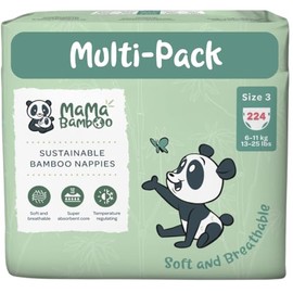 Mama Bamboo Soft Breathable Bamboo Eco-Nappies - Super Absorbent Core - with Leak Free Elasticated Panels - Size 3 (6-11kg) x 224 Nappies