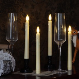 yunsheng Battery Operated LED Window Candles with Remote Timer, 8 Inches Ivory Flameless Taper Flickering Candles, Removable Black Candlesticks and Suction Cups, Holiday, Home Decor, 4 Pack