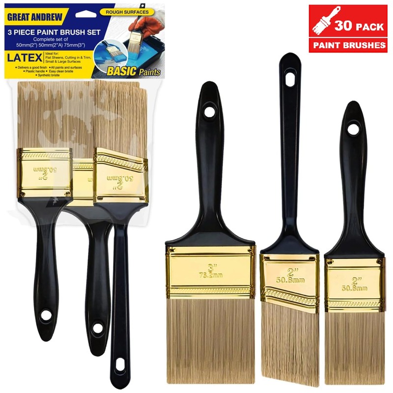 Great Andrew Paint Brushes, 30 PCS (2" 3" Flat &