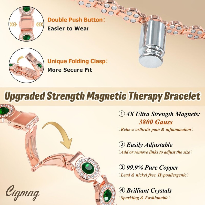 Copper Magnetic Bracelet for Women 3800 Gauss Magnets Pure Copper