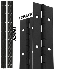 12PCS Black Continuous & Piano Hinges, 16Inch, Heavy Duty 304 Stainless Steel Hinges with Holes, 0.04Inch Thickness for Cabinet Door Cases Woodworking