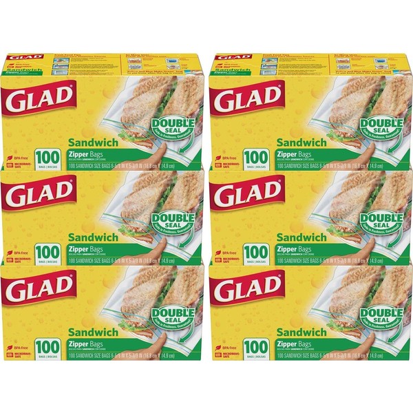 Glad® Zipper Food Storage Sandwich Bags - 100 Count - 6 Pack