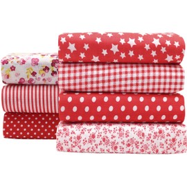 OZXCHIXU 7PCS/lot Red Series Floral Cotton Fabric Quilting Patchwork Fabric Fat Quarter Bundles Fabric for Scrapbooking Cloth Sewing DIY Crafts Handmade Bags Pillows 19.7X19.7inches