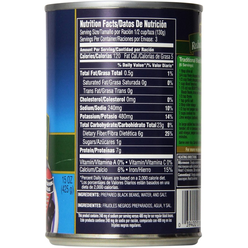 Bush's Reduced Sodium Black Beans, 15 oz, 3 pk