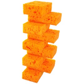 Okleen Orange Multi Use Scrub Sponge. Made in Europe. 9 Pack, 4.3x2.8x1.4 inches. Odorless Heavy Duty and Non Scratch Fiber. Durable and Delicate Scrubber for Dirty Surfaces in Kitchen, Home, Outdoors