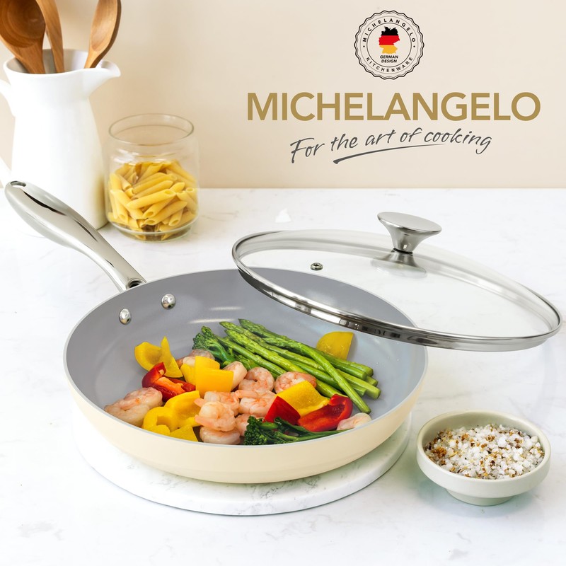 MICHELANGELO Frying Pans Nonstick with Lid - 8 Inch Small