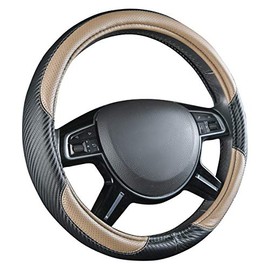 CAR-GRAND Premium Carbon Fiber Leather Unviersal Fit Steering Wheel Covers Unviersal,Fit for Truck, SUV, Sedans,Vans(Beige)