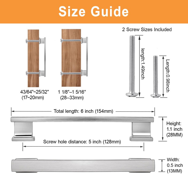 VEHCIL 10 Pack Brushed Nickel Cabinet Pulls,5 Inch(128mm) Kitchen Cabinet