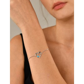 YL Heart Bracelets 925 Sterling Silver Love Heart Bracelet Created Aquamarine Jewelry for Women