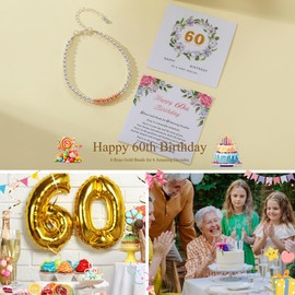 BMMYE 60th Birthday Gifts for Women, 925 Sterling Silver Bracelet for Women with Cards Adjustable 4mm Silver Bead Bracelets Birthday Gifts for women Jewellery for Mum Grandma