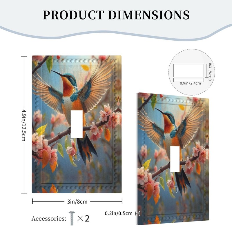 HLCoChT Decorative Art Light Switch Covers Hummingbird & Blossom Switch