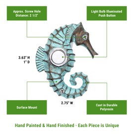 Waterwood Hand Painted Seahorse Doorbell - Wired & Illuminated Push Button Cast in Durable Polyresin