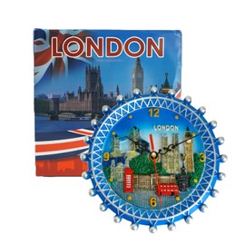 Stylish London Eye Desktop Clock – 3D Decorative Resin Clock with Iconic London Landmarks: Big Ben, Tower Bridge, Telephone Booth & Bus – 20cm Home Décor