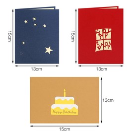 Birthday Cards, Set of 3, Birthday Cards, 3D Dimensions, Message Cards, Pop-up Cards, Greeting Cards, Birthday Cards, Celebrations, Thank You, Includes Envelopes (Type A)