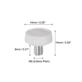QUARKZMAN M5 x 8 mm Male Thread Knurled Knobs Thumb Screw Clamping Knobs Handle Plastic Handle Hand Knobs with Threaded Bolts White Pack of 30