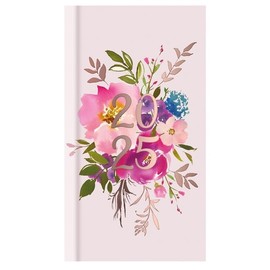 2025 Slim Line Week To View Diary Vintage Floral Diary Executive Design (Pink)