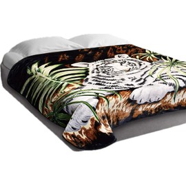 Queen Size Heavy White Tiger Blanket for Adults – 5.3 lbs, 2-Ply Soft and Warm Korean Mink Fleece Blankets, Thick and Cozy Animal Print Raschel Winter Big Throw, No-Lint and No-Fraying (75'' x 90'')