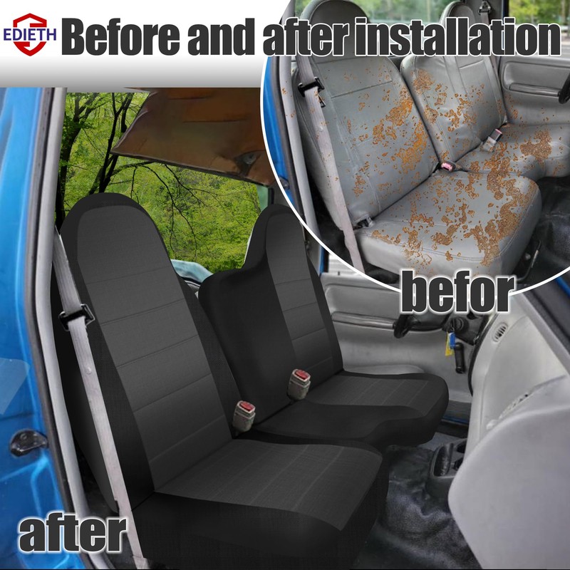 EDIETH Black Oxford Fabric 60/40 Split Seat Covers for Ford
