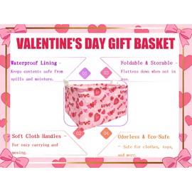 TUZIANAN Valentines Day Baskets for Gifts Empty, Gift Baskets for Women Cute Pink Red Heart Basket for Kids Toy Storage