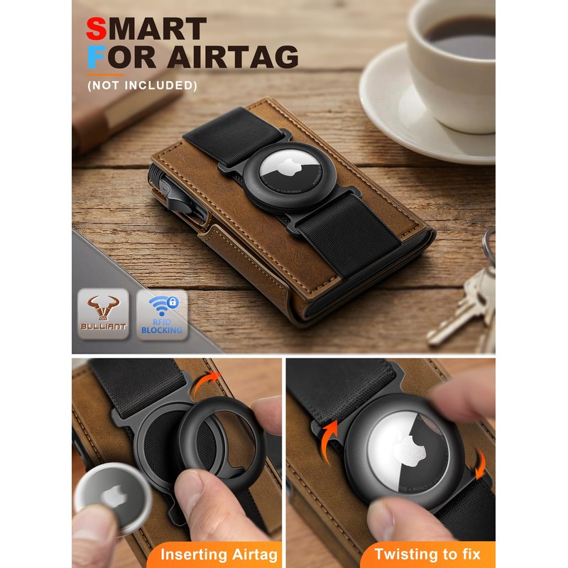 BULLIANT Men Airtag Wallet,Slim Front Pocket Wallet Money Clip for