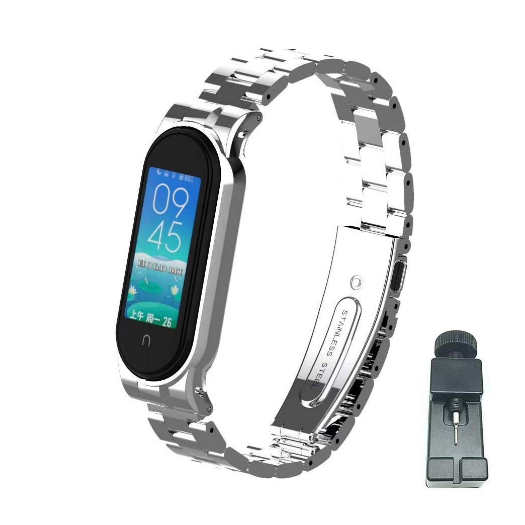 T-BLUER Band Compatible with Xiaomi Mi Band 5 Bands,Stainless Steel Metal Wrist Strap Wristband WatchBand Bracelet Accessories for Xiaomi Miband 5,No Tracker Included
