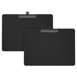 Juvealoe Horizontal Clipboard with Pen Holder, Black 8.5 x 11 Plastic Clip Boards for Classroom, Teacher, Size 9 x 12.5 in, Landscape Layout, School & Office Supply(Pack of 2)