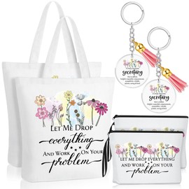 Sieral 6 Pcs Secretary Gift for Women Tote Canvas Bag Makeup Cosmetic Bag Motivational Acrylic Keychain Secretary Appreciation Gift for Administrative Professionals Assistant Office Staff Coworkers