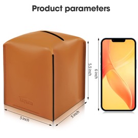 Raymen Tissue Box Cover, Modern Saddle Leather Square Tissue Box Holder - Decorative Holder Organizer for Bathroom Vanity Countertop, Night Stands, Office Desk & Car 5"X5"X5.3" (Tan)