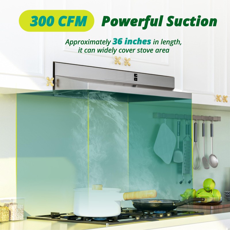 FIREGAS Range Hood 36 inch Under Cabinet, Ducted/Ductless Convertible Kitchen