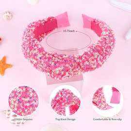 YARIEW Sequin Knotted Headband for Women Sparkle Pink Headband Knot Hair Bands Accessories Cute Little Girl Headbands Princess Glitter Girls Hair Accessories