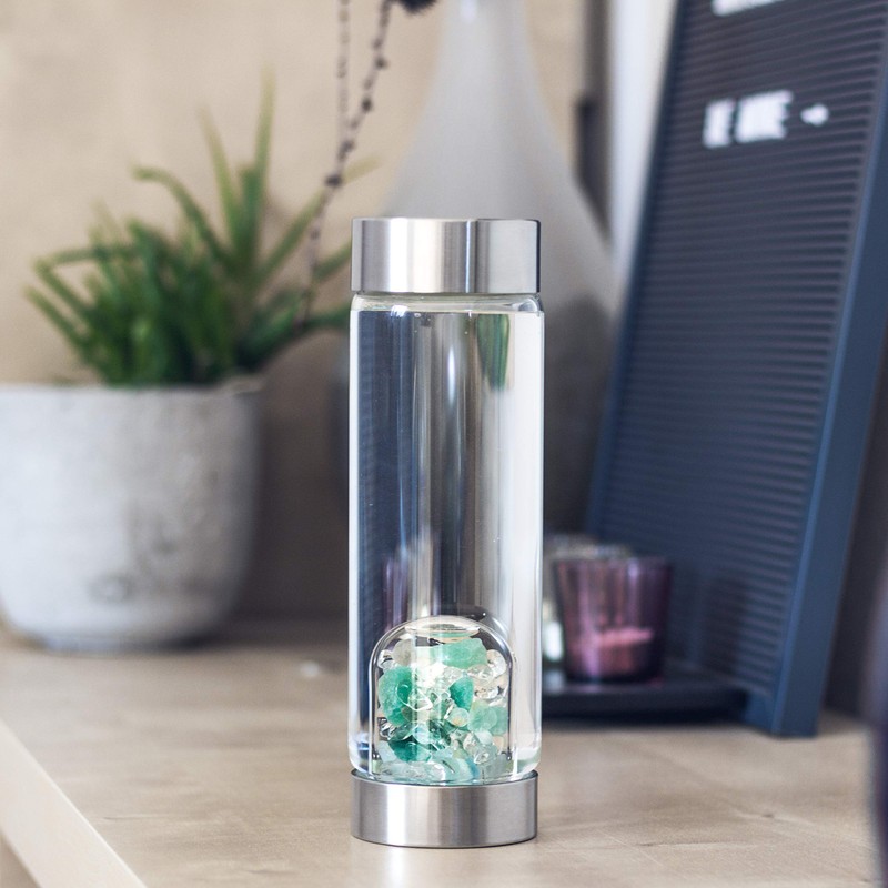 VitaJuwel ViA Forever Young Crystal Water Bottle with Aventurine, Aquamarine,