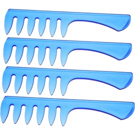 Peine para Tupé Vintage de Plástico Azul, 4 Piezas para Hombre Dientes Anchos, Cómodo y Apto para Cabello Grueso, Uso en Barbería y Salón Masculino