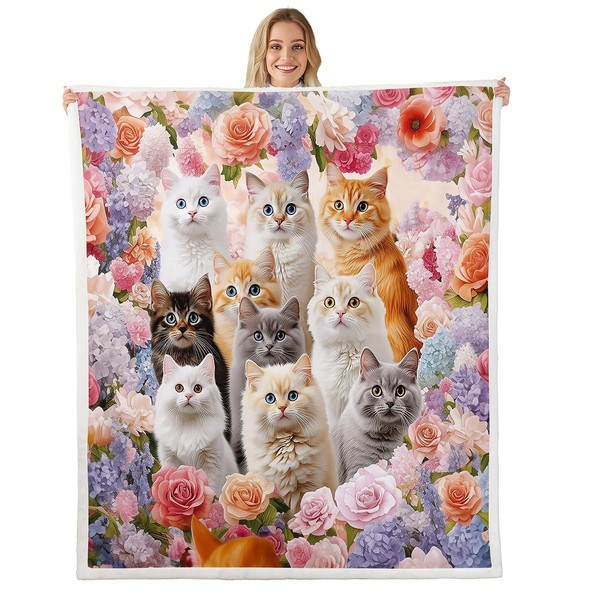 Feelyou Cute Cat Fleece Throw Blanket Kawaii Pet Cats Kitty