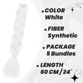 Dcbaboo Braids Extensions Synthetic Hair for Braiding 5 Pieces Braiding Hair Kanekalon Hair for Braiding Hair Extensions Braids Afro Crochet Box Braids Hair Braiding 500 g White