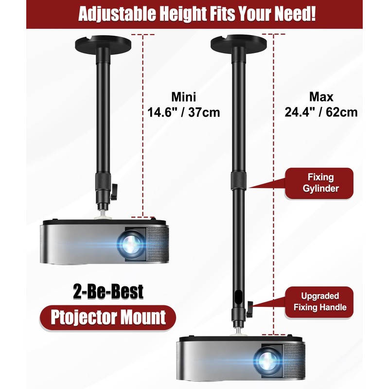 Ceiling Projector Mount Bracket, 360° Rotation & 90° Tilt Adjustable,