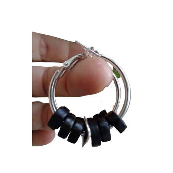 3 cm black wooden hoop earrings: earrings in boho ethnic