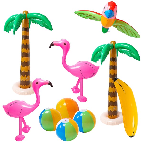 R HORSE 10 Pcs Inflatable Palm Tree Flamingo Banana Beach