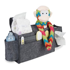 Relaxdays Bed Bag Bunk Bed, 8 Compartments, Baby & Care Bed, Felt Bed Organiser for Hanging, HBT 23 x 43 x 11 cm, Dark Grey