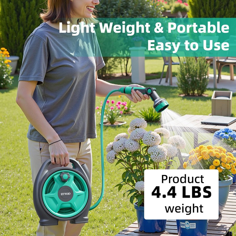 Retractable Garden Hose Reel, 45+6FT Portable Hose Reel